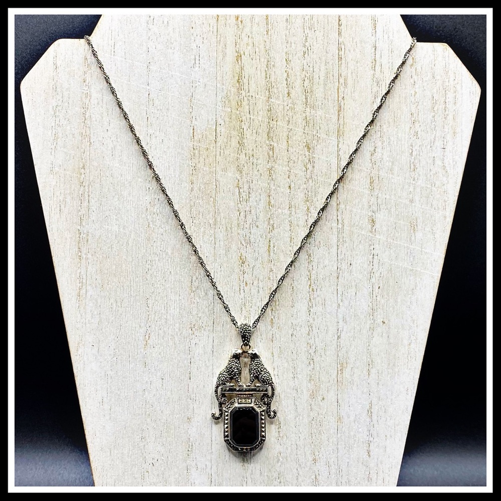 Vintage Silver Marcasite Jaguar Panther Necklace - Picture 2 of 15